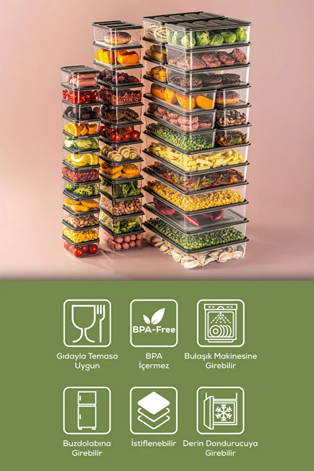 42'li Buzdolabı Düzenleyici Organizer Mikrodalgaya Uygun Difriz Saklama Kabı Gri